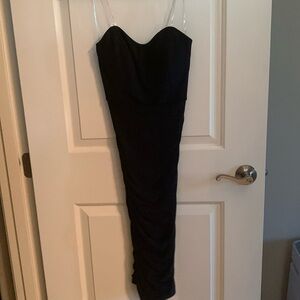 Speechless. Navy shimmer stretch rutched midi dress